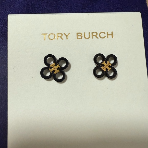 (New) Tory Burch Britten Cut Out Studs Black 139802 - Picture 2 of 3